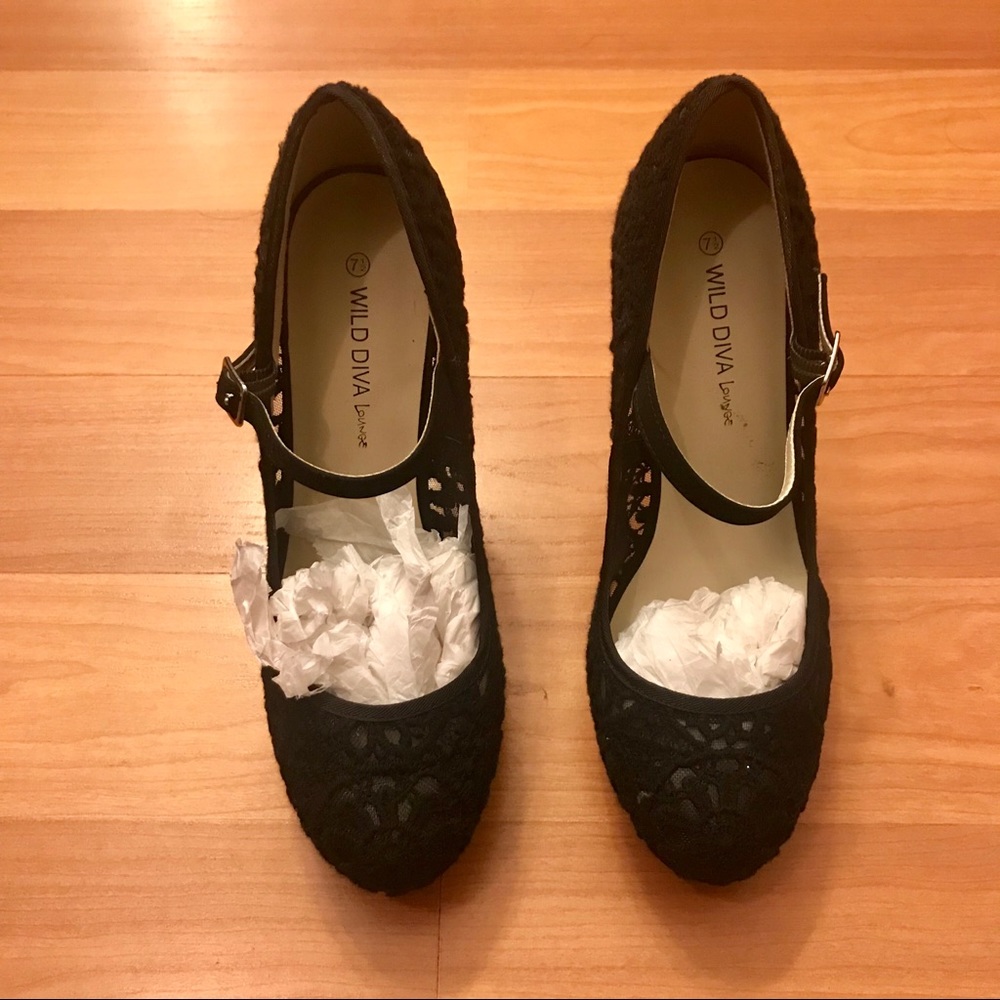 Black lace heels